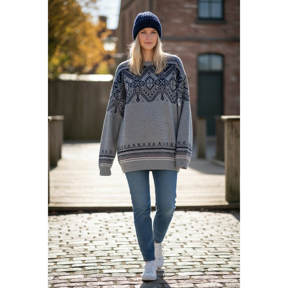 Vintage Blacksmith Fair Isle Ski Sweater XXL Gray Navy Grandpa Knit